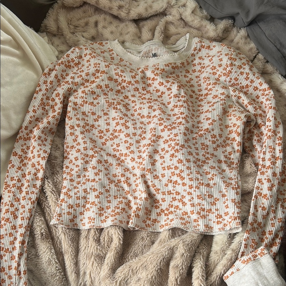 Me to We Orange Floral Long Sleeve Top